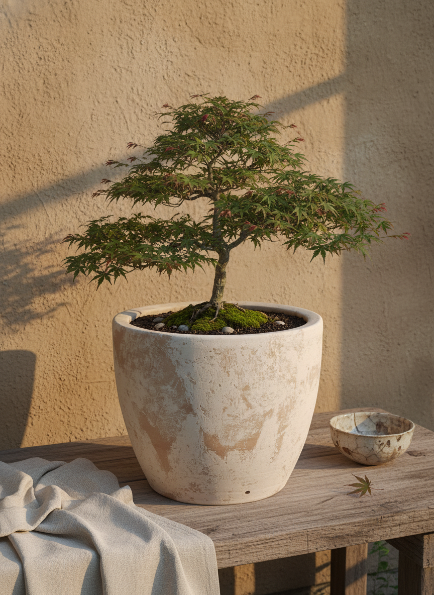 Pot de fleurs rustique en terre cuite crème au design rond effilé et texturé