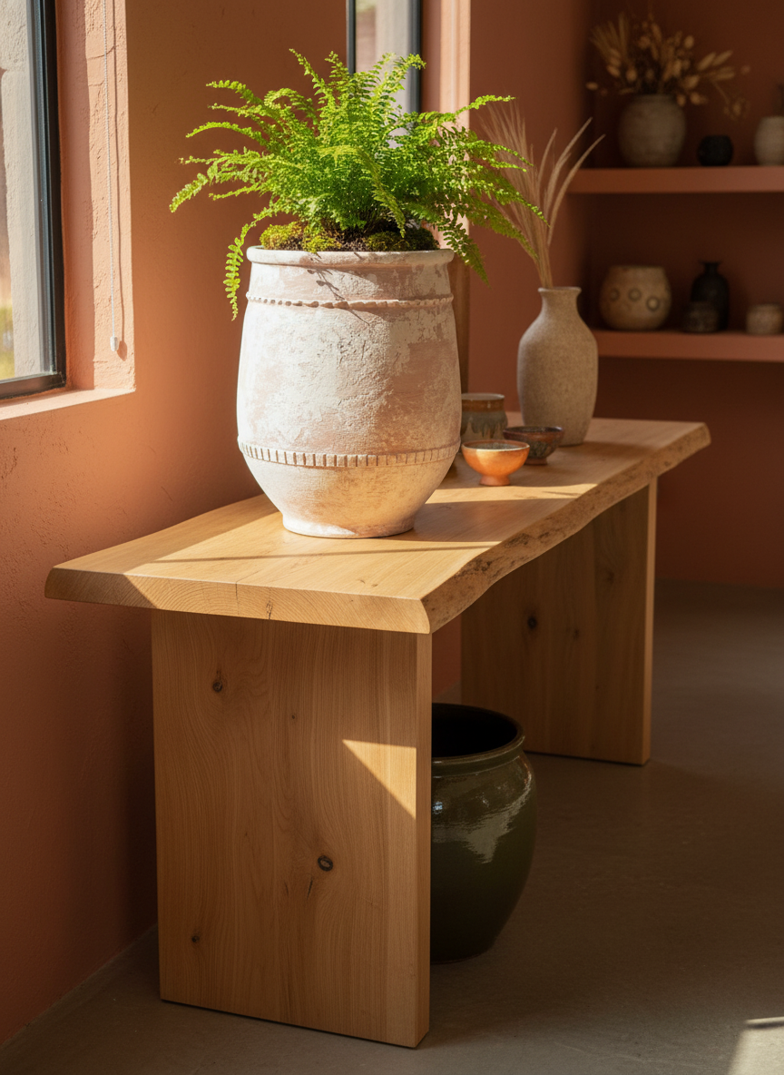 Rustic Terracotta Planter with Distressed Finish and Decorative Textured Bands