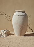 Ivory Textured Terracotta Vase with Rounded Body and Decorative Rim