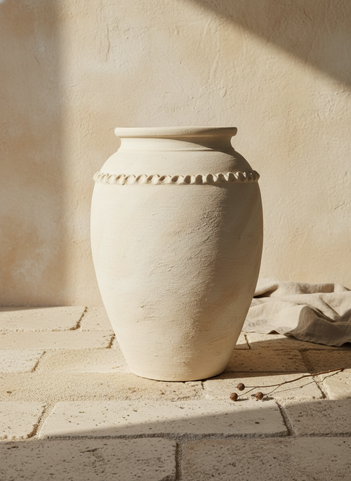 Vase Terracotta Beige Ivoire avec Finition Texturée et Relief Décoratif
