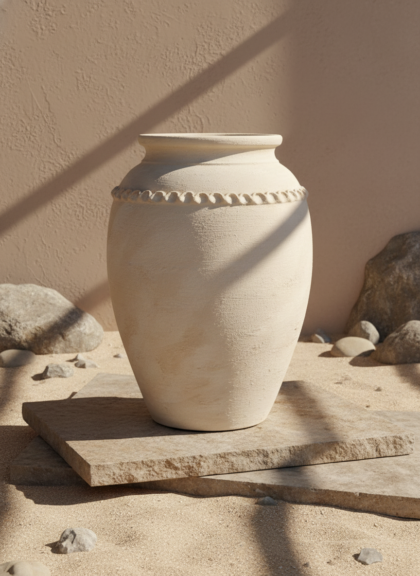 Vase Terracotta Beige Ivoire avec Finition Texturée et Relief Décoratif