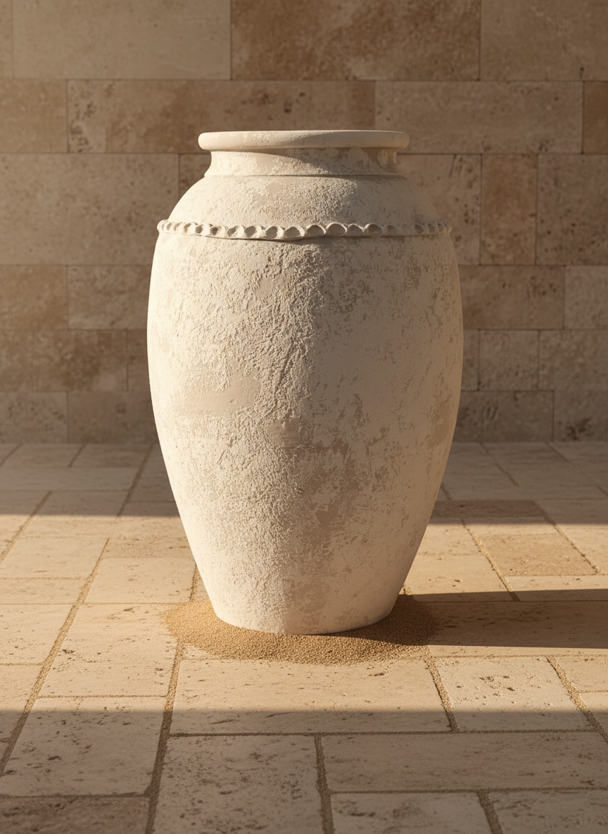 Vase en terre cuite texturé ivoire à corps arrondi et bord décoratif