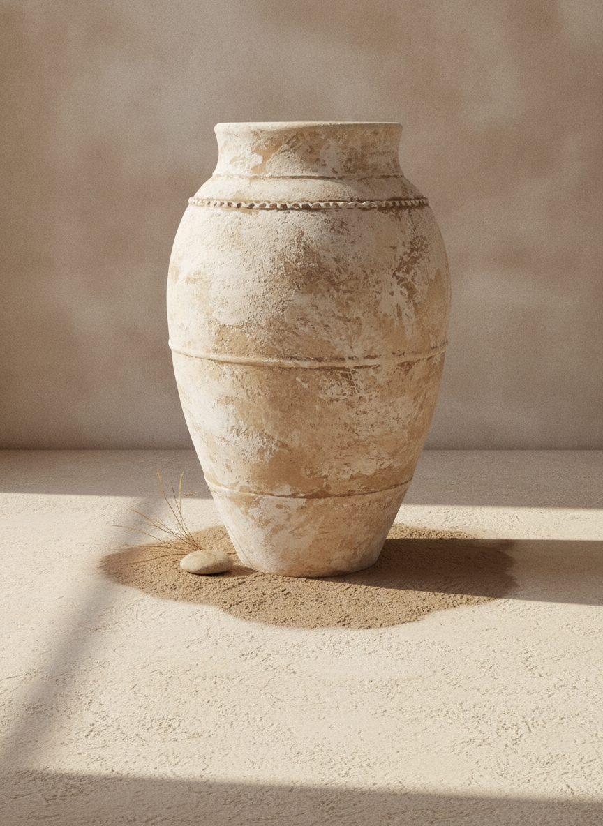 Grand Vase de Sol Ivoire Beige Terracotta avec Finition Rustique Texturée