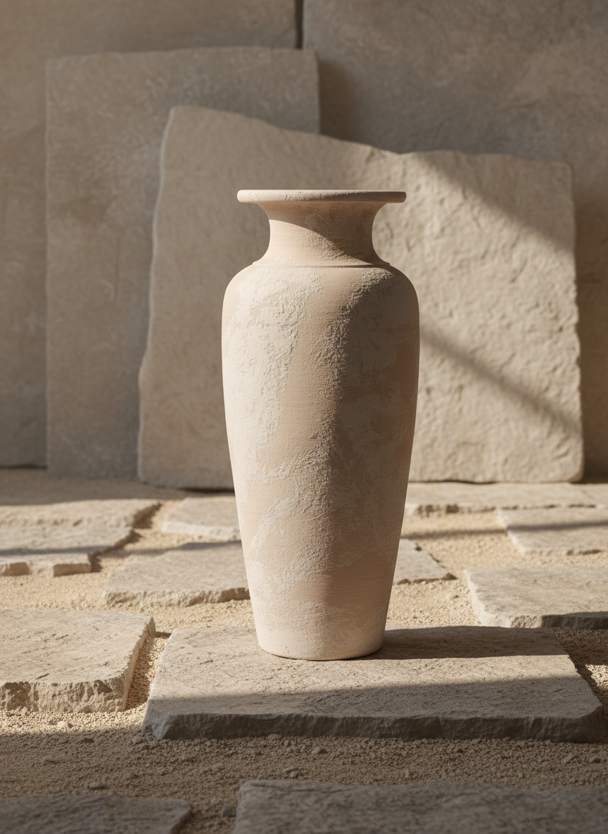 Grand vase en terre cuite ivoire à finition texturée et bord évasé