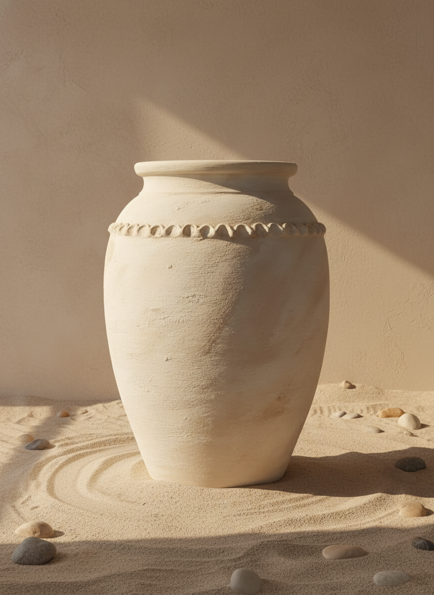 Vase Terracotta Beige Ivoire avec Finition Texturée et Relief Décoratif