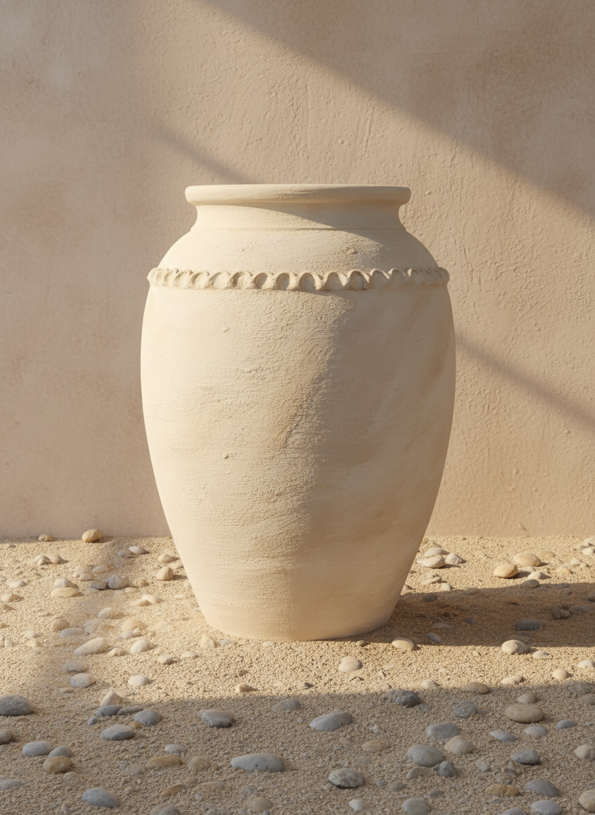 Vase Terracotta Beige Ivoire avec Finition Texturée et Relief Décoratif