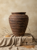 Vaso da Piante Rustico in Terracotta Marrone con Forma Conica Scanalata Testurizzata
