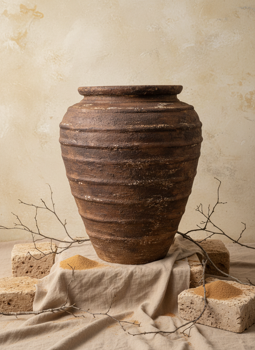 Pot de fleurs rustique en terre cuite marron, de forme conique côtelée texturée