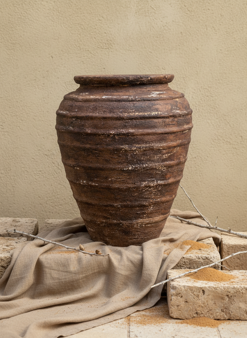 Vaso da Piante Rustico in Terracotta Marrone con Forma Conica Scanalata Testurizzata