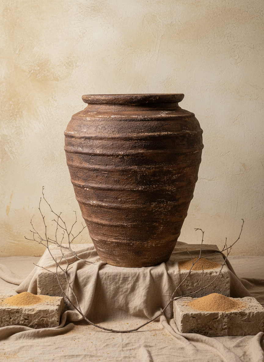 Pot de fleurs rustique en terre cuite marron, de forme conique côtelée texturée