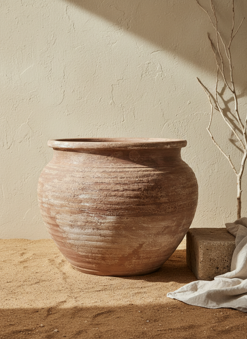 Rustic Brown Terracotta Planter with Rounded Body and Textured Finish