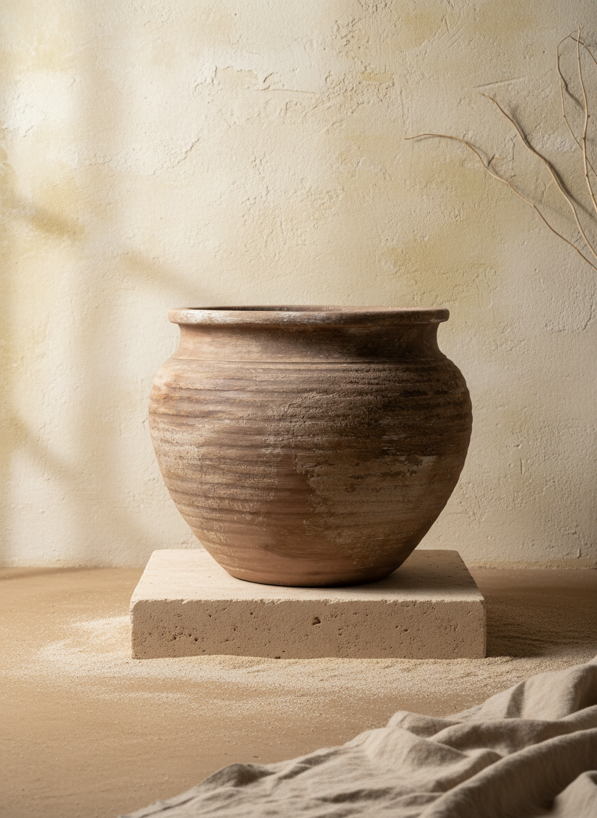 Rustic Brown Terracotta Planter with Rounded Body and Textured Finish