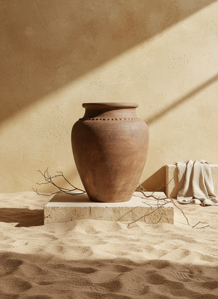 Pot en terre cuite marron rustique à finition texturée et silhouette arrondie