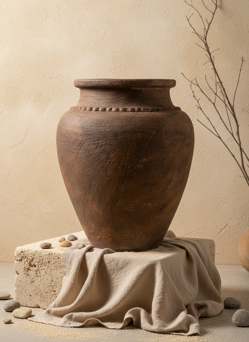 Pot en terre cuite marron rustique à finition texturée et silhouette arrondie