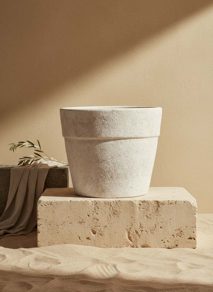 Rustic Cream Terracotta Plant Pot with Textured Finish and Rim