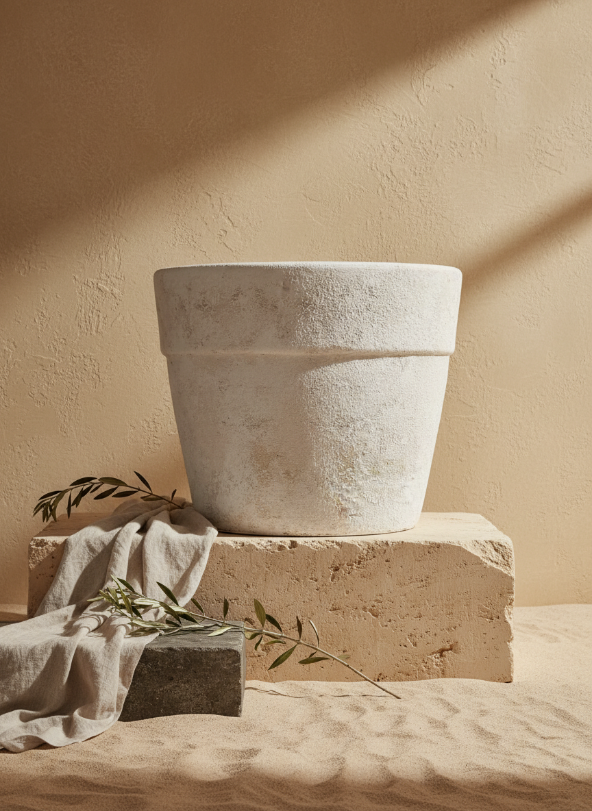 Rustic Cream Terracotta Plant Pot with Textured Finish and Rim