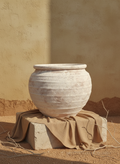 Rustikale beige Terrakotta-Vase mit abgerundetem Körper und strukturierter Oberfläche
