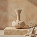 Ivoorwitte Terracotta Decoratieve Vaas met Gestructureerde Ronde Voet en Uitlopende Hals