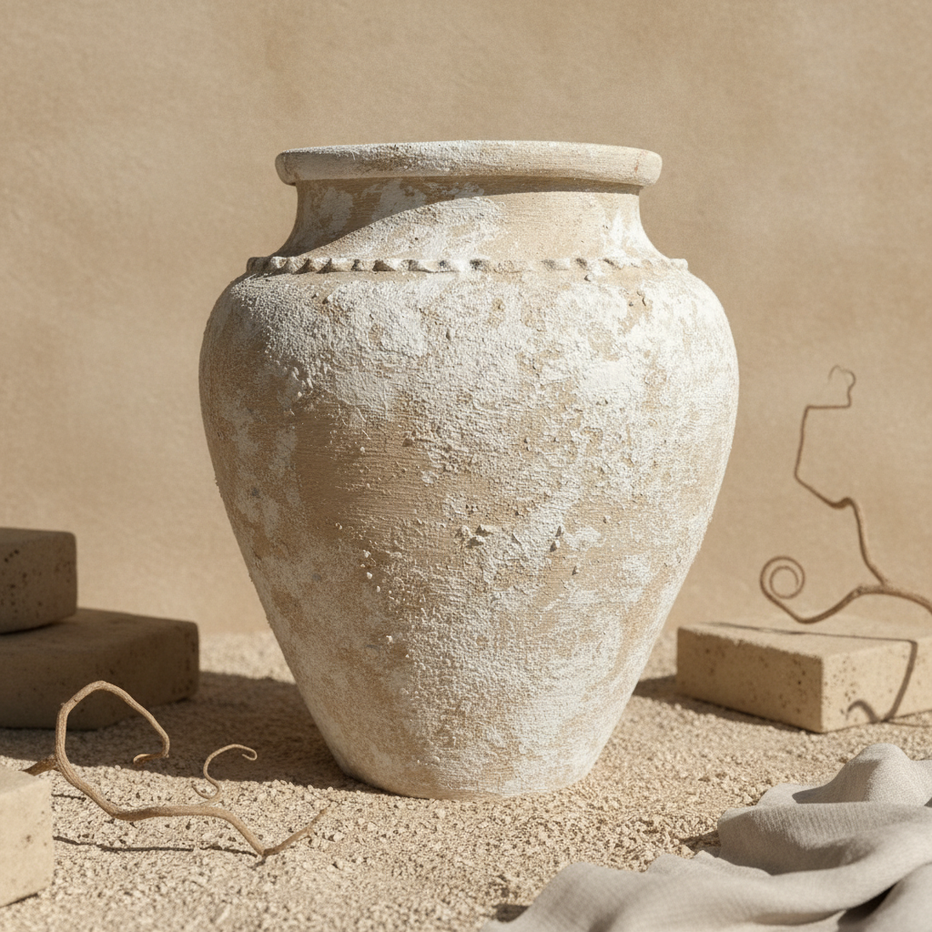 Vase rustique ivoire beige terracotta avec finition en céramique texturée vieillie