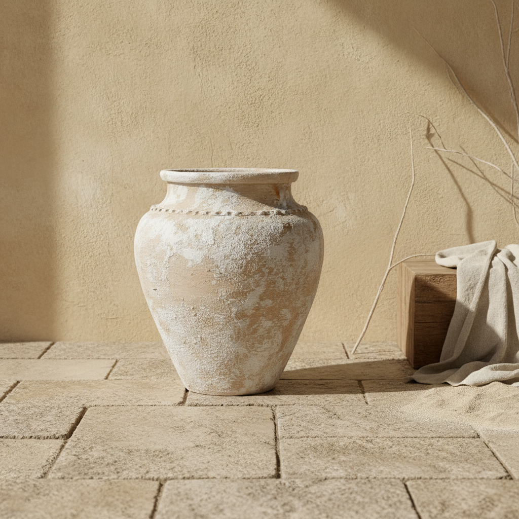 Vase rustique ivoire beige terracotta avec finition en céramique texturée vieillie