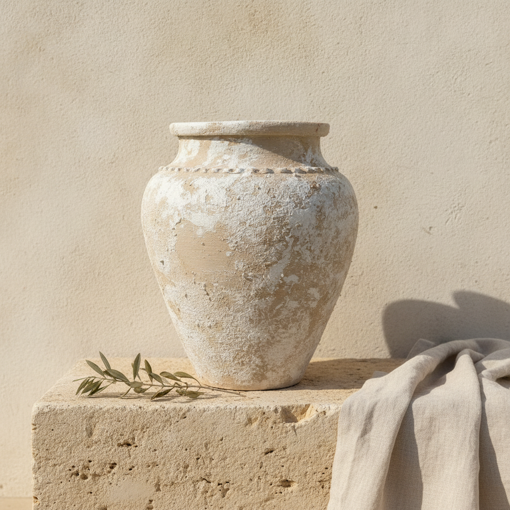 Vase rustique ivoire beige terracotta avec finition en céramique texturée vieillie