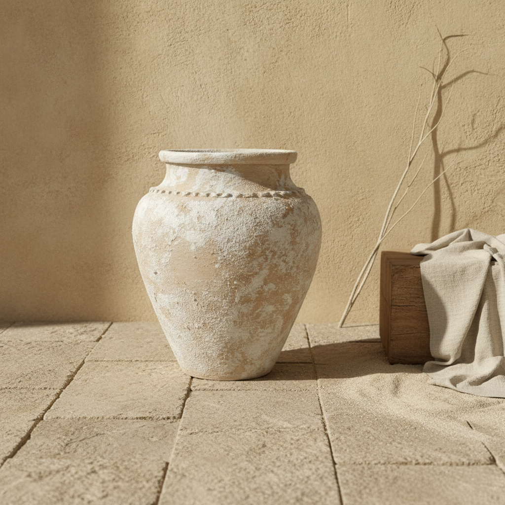 Vase rustique ivoire beige terracotta avec finition en céramique texturée vieillie