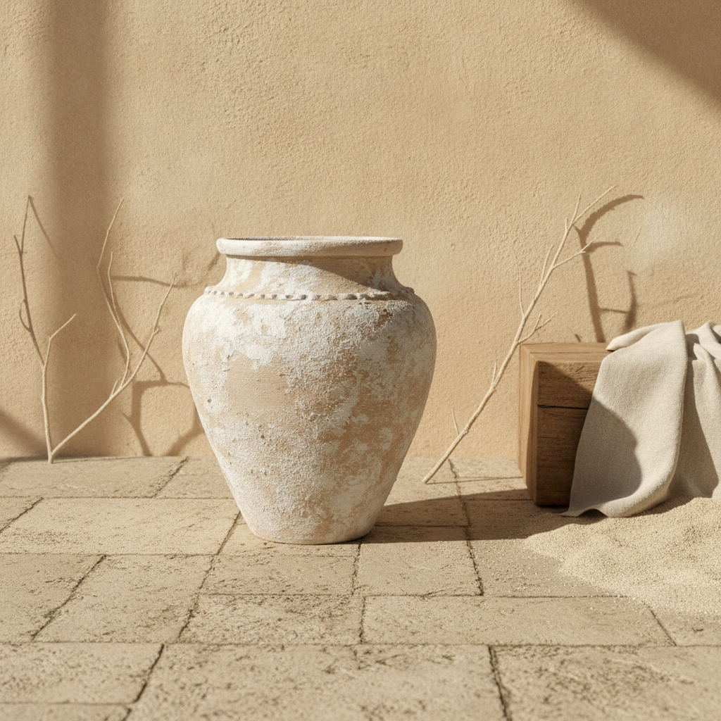 Vase rustique ivoire beige terracotta avec finition en céramique texturée vieillie