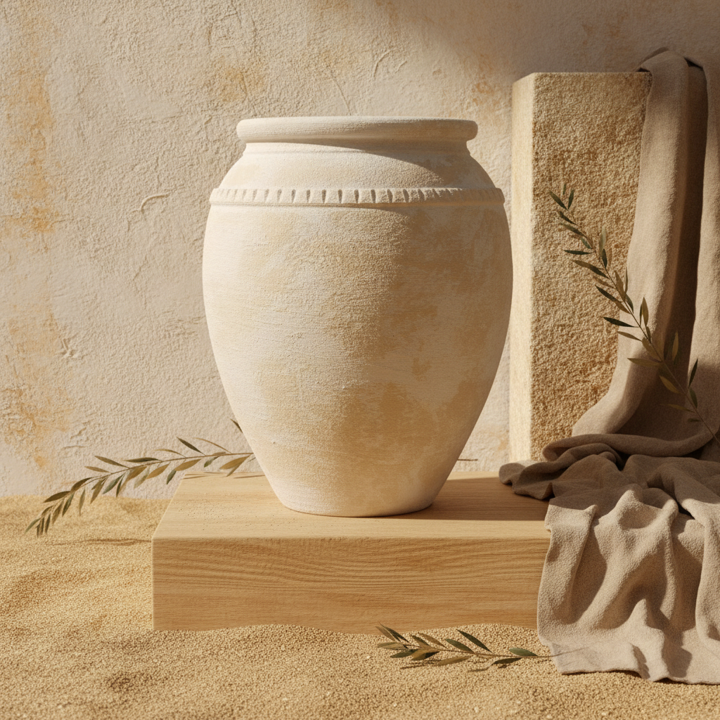 Vase de sol rustique en terre cuite crème avec finition texturée et bord décoratif