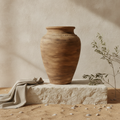 Rustieke bruine terracotta vloervaas met afgeronde vorm en gestructureerde matte afwerking