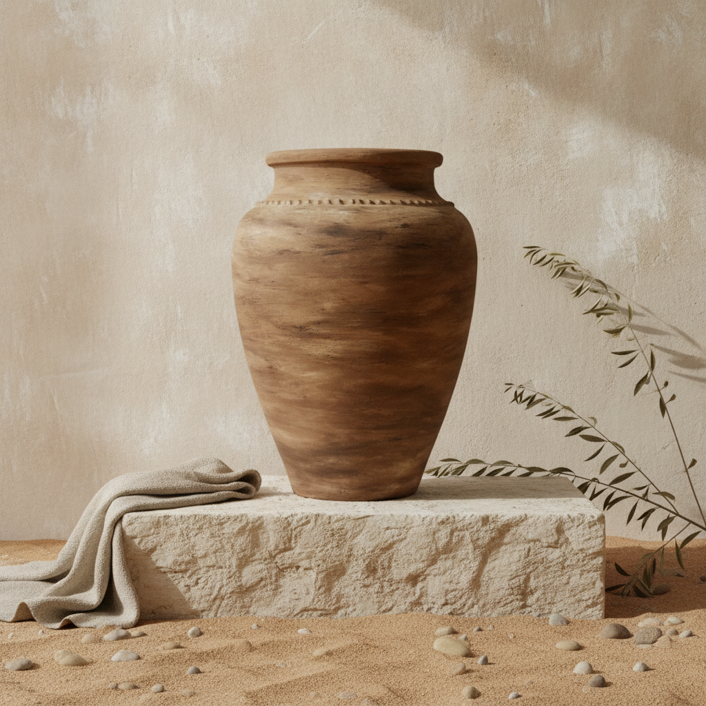 Vase de sol rustique en terre cuite marron avec finition mate texturée et arrondie