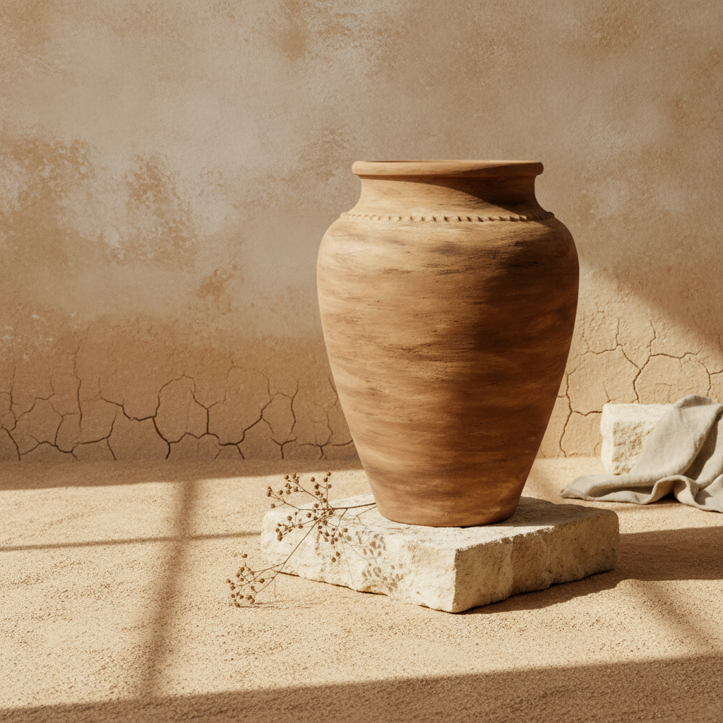 Rustieke bruine terracotta vloervaas met afgeronde vorm en gestructureerde matte afwerking