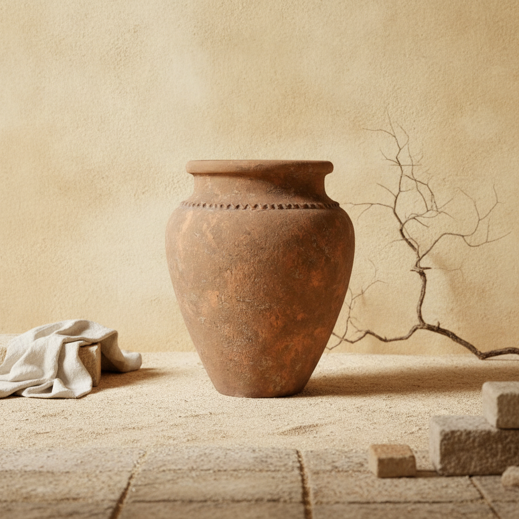 Rustikale braune Terrakotta-Vase mit strukturierter Oberfläche und abgerundeter Silhouette