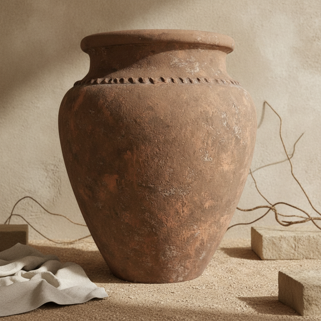Rustikale braune Terrakotta-Vase mit strukturierter Oberfläche und abgerundeter Silhouette