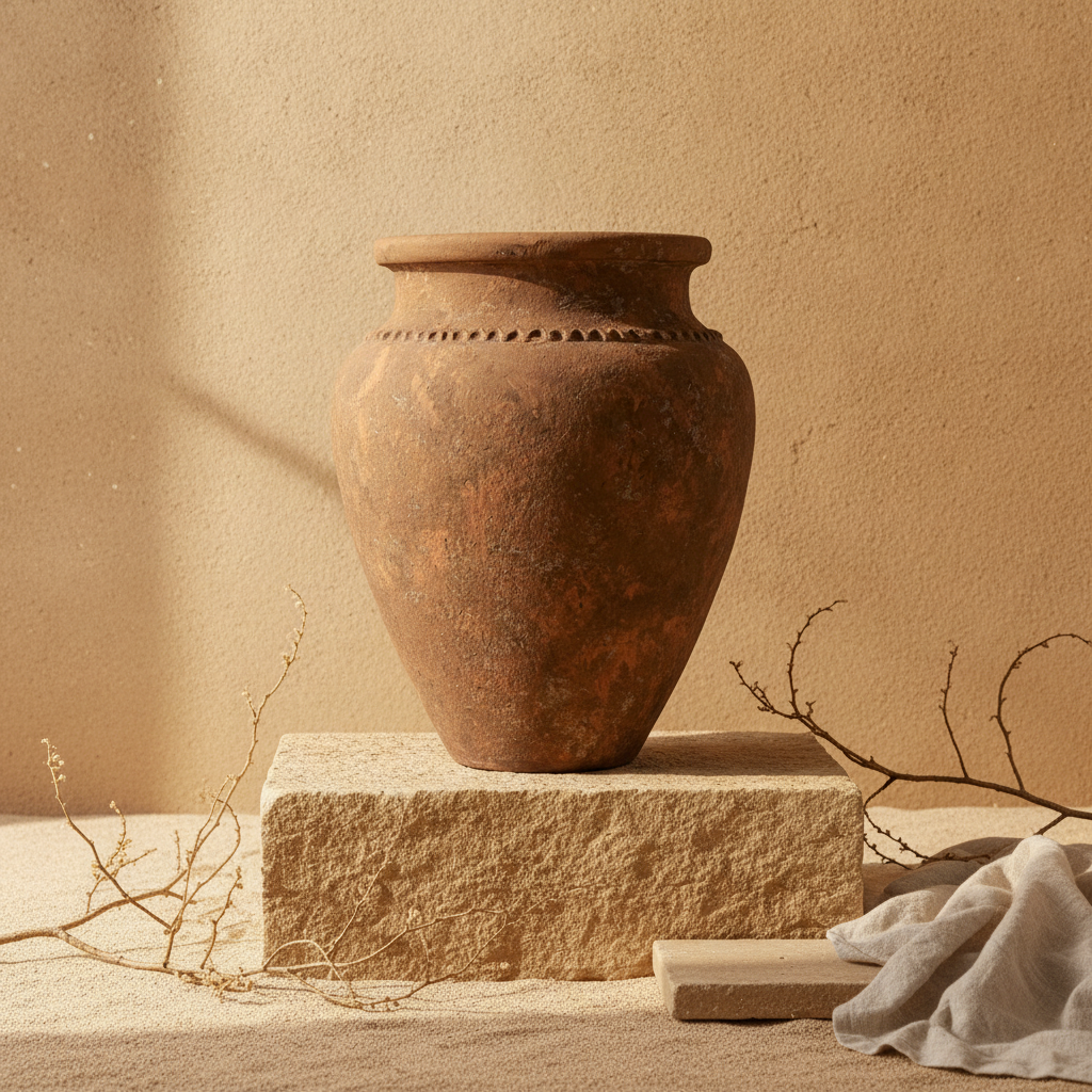 Rustikale braune Terrakotta-Vase mit strukturierter Oberfläche und abgerundeter Silhouette