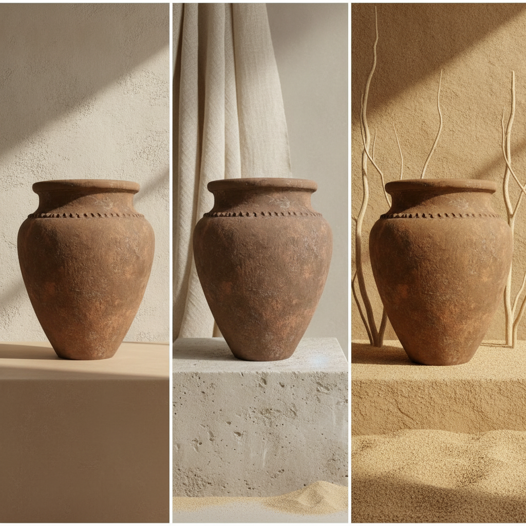 Rustikale braune Terrakotta-Vase mit strukturierter Oberfläche und abgerundeter Silhouette