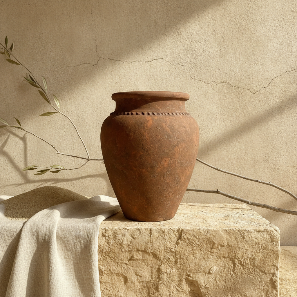 Rustikale braune Terrakotta-Vase mit strukturierter Oberfläche und abgerundeter Silhouette