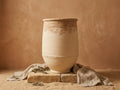 Rustic Beige Terracotta Vase with Textured Bands and Aged Finish