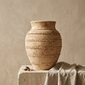 Rustic Earthy Brown Terracotta Vase with Raised Textured Decorative Bands