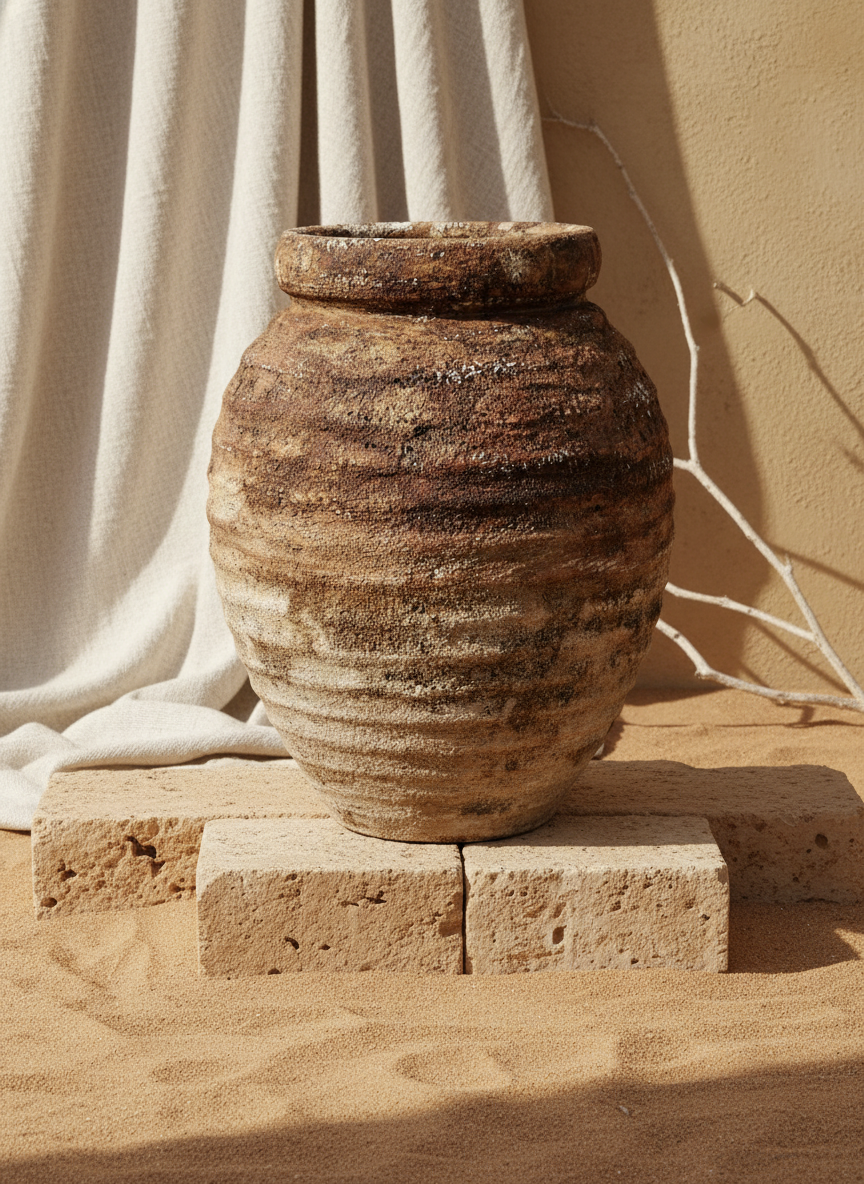 Rustikale braune Terrakotta-Vase mit strukturierter Oberfläche und abgerundeter Silhouette