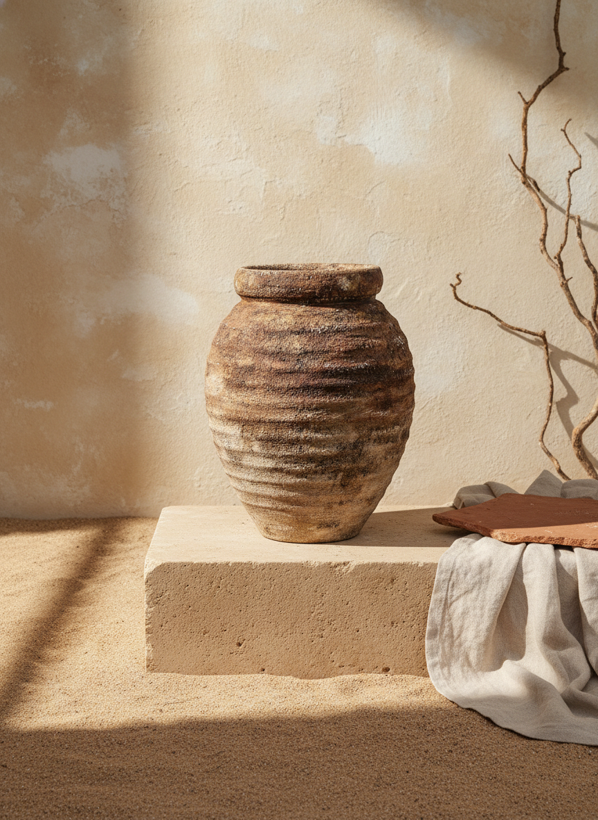 Rustikale braune Terrakotta-Vase mit strukturierter Oberfläche und abgerundeter Silhouette