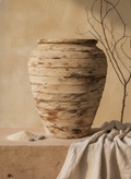 Rustic Beige Terracotta Plant Pot with Distressed Textured Ribbed Finish