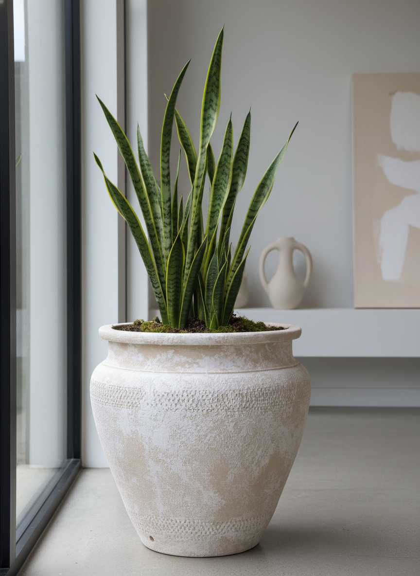 Pot en terre cuite beige rustique à surface texturée et silhouette arrondie
