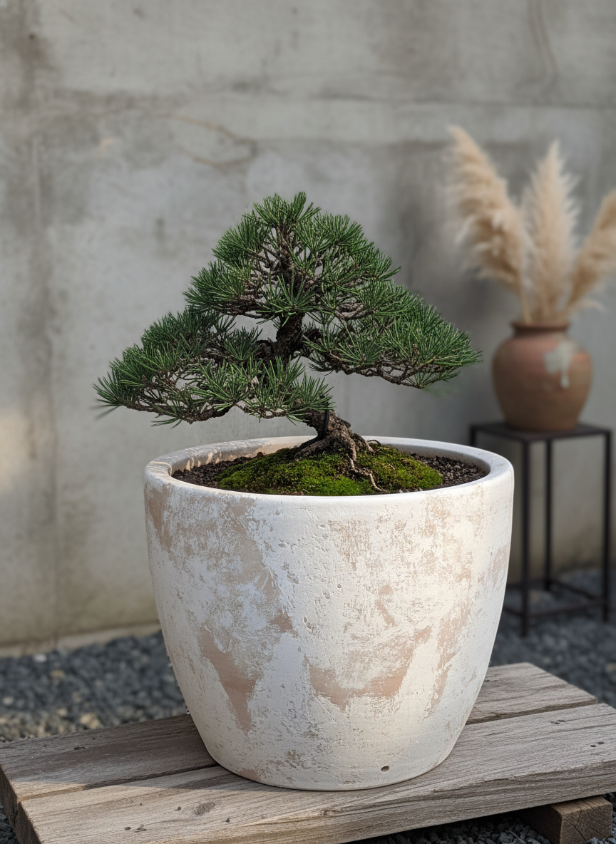 Pot de fleurs rustique en terre cuite crème au design rond effilé et texturé