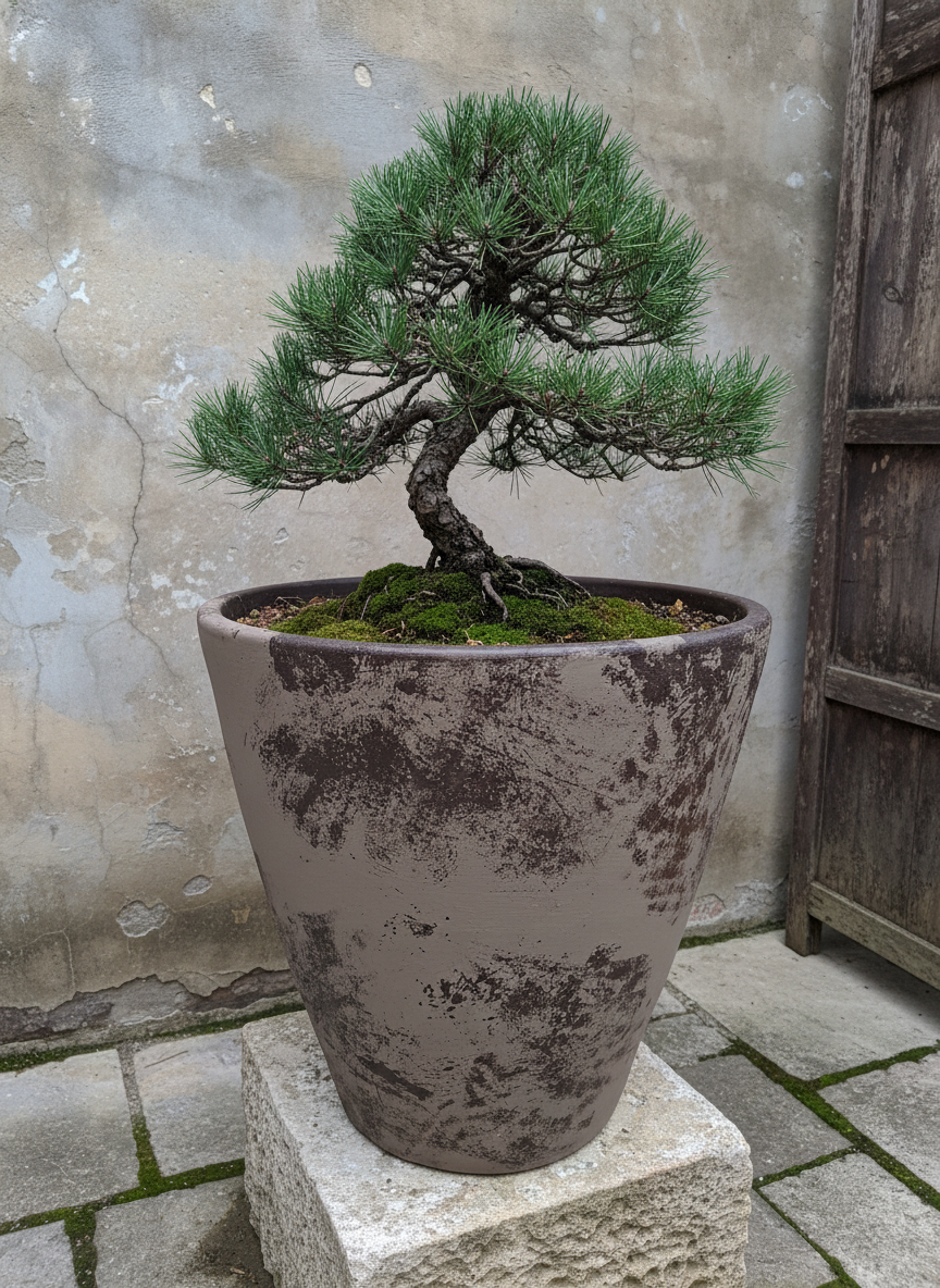 Pot rustique taupe et terracotta à finition vieillie et forme fuselée